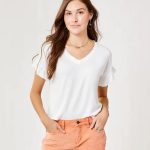 White tee with ruffled sleeves